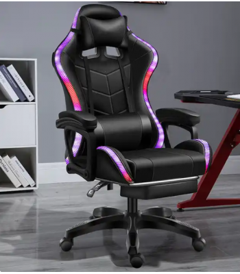 Shopmore Καρέκλα Gaming με υποπόδιο και Φωτισμό RGB MN180° Μαύρη  GA-333FB